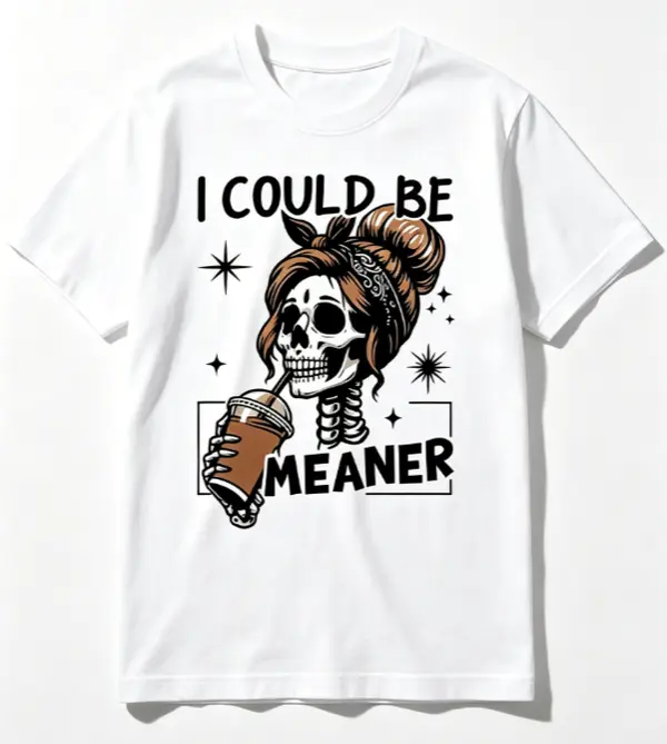 Messy Bun Skull Iced Coffee Star Slogan Graphic T-Shirt, Womens Western Casual Tee, 100% Cotton Printed Craft SummerVibes Casual Top, Relaxed Soft Breathable womens summer clothing summer outfits women