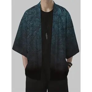 Men'S Vintage-Inspired Floral Print Kimono Cardigan - Casual Loose Fit, Short Sleeve, Open Front, Lightweight Polyester, Perfect Gift for Men, Gift for Men | Vintage Kimono Style | Polyester Fabric