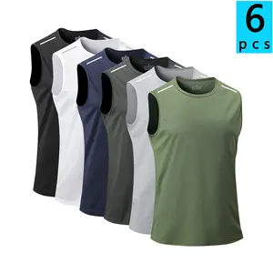 Men’s 6-Pack Quick-Dry Tank Tops/Sleeveless T-Shirts, Crew Neck Solid Color, Available in Multiple Colors, Ideal for Summer Fitness, Running, and Basketball Training