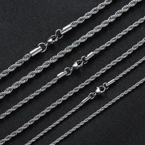 Stainless Steel Twisted Rope Chain Necklace for Women & Men, 2-6 MM Thin Chain, 16-30 Inch Multiple Lengths, Long Flexible, Never Fading Waterproof Cuban Link Fashion Jewelry, Long Flexible Necklaces, Multiple Lengths Necklaces