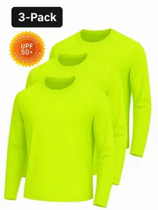 Men's Fluorescent Long Sleeve T-Shirt Set, Casual Loose Fit, Round Neck, Soft Fabric, Durable Stitching, Fall Wardrobe Essential, Athletic Workout Clothing
