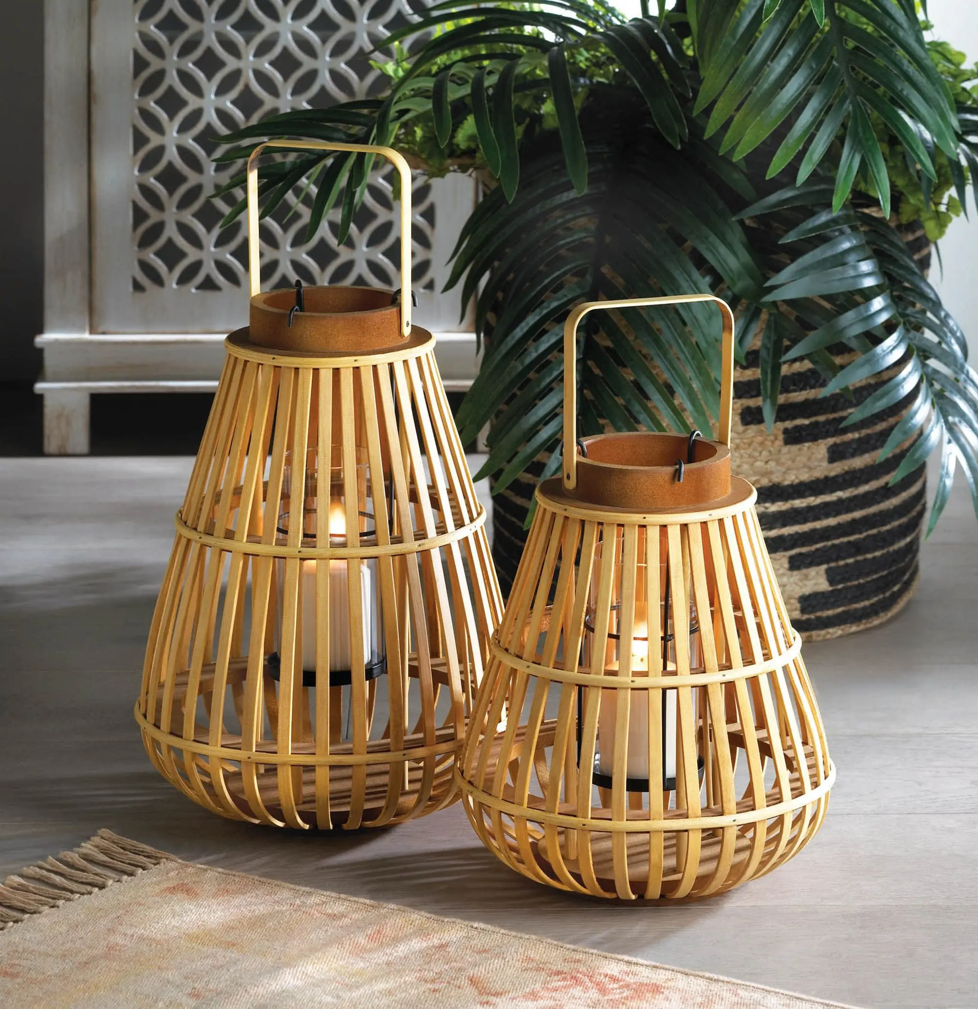 Large Slat Wood Lantern with Fluorescent Light Bulb Durable Construction for Outdoor Adventures Pack of 2 American Made with Manufacturer Warranty