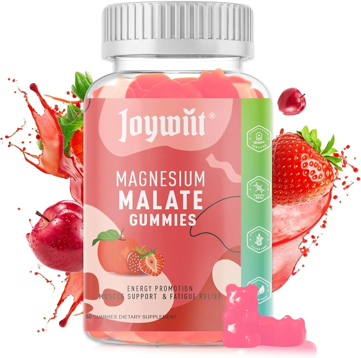 Joywiit Magnesium Malate Gummies 1000mg | Magnesium Malate with L-Theanine, CoQ10 & Vitamin B6 | High Potency Stress Relief & Muscle Support | Non-GMO, Vegan, Gluten-Free | 60 Chewable