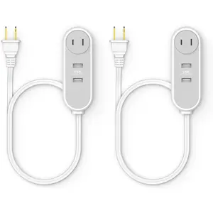 2-Pack Ultra-Compact Travel Power Strip with 2 USB Ports, 5V/2.4A  Charge, 6.56FT Long Cord, 1 Polarized AC Outlet, ETL Listed Portable Small Power Bar for , Office, Dorm, Cruise