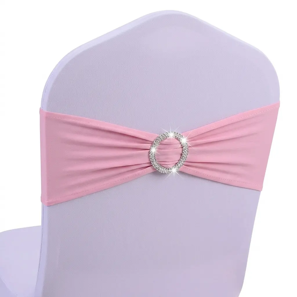 36/51 Pcs Pink Spandex Chair Sashes with Rhinestone Buckle - Elastic Stretch Chair Cover Bands Bows for Wedding, Party, Banquet Decor sohochic