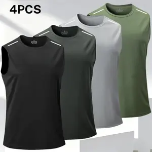 Men's four piece letter print tank top, casual sports style, with "NIGHT EXERCISE" letter print on the back for trendy details; white label on the shoulder adds a neat look; sleeveless design keeps it cool and comfortable; breathable and skin friendly fab