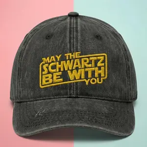 May The Schwartz Be With You Hat, Funny Space Parody Dad Hat, Embroidered Washed Black Cap, Vintage Adjustable Baseball Hat, Geek Fan Gift Cap