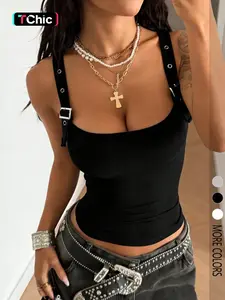 Women's Fashion Casual Solid Color Adjustable Strap Tank Top, Comfortable and Stylish Sleeveless Blouse for Daily Wear