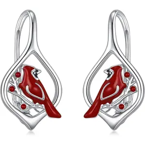 Cardinal Lever Earrings Women's 925 Sterling Silver Cute Animal Lever Earrings Jewelry