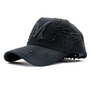 2026 El MAGO TOTAL BLACK 31 HATS Stylish Black Baseball Cap with Embellished Letter M Design Trendy Outfits Summer Streetwear Daily Wear Adjustable Buckle Back