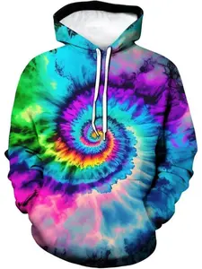 Couple hooded sweatshirts, psychedelic rainbow tie-dyed men's and women's sweatshirts, autumn and winter casual sweatshirts with pockets