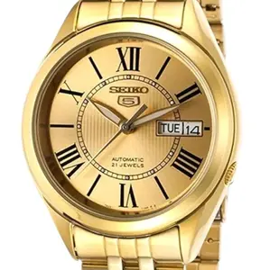 New Seiko 5 gold automatic stainless steel water resistant men's s classic watch SNKL38K1