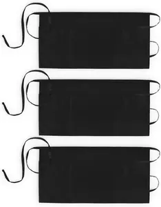 3 Pack 100% Cotton Waist Apron with 3 Pockets Waitress Server Half Short Waiter Serving Money Aprons, Black