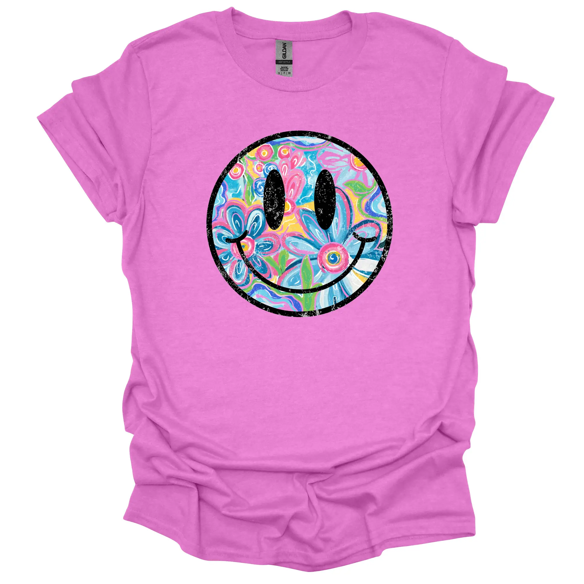 Flower Smiley DTF Graphic T shirt, Holiday Graphic Tees, Unisex Apparel, Relaxed Fit, Soft Print Casual Cotton