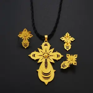 Ethiopian Jewelry Set | Cross Pendant Necklace, Ring & Earrings