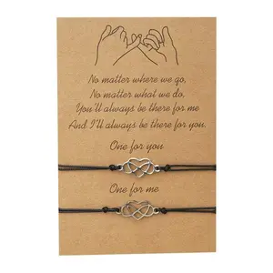 Pinky Promise Heart Infinity Bracelets for Couple Women Teens Girls with Wish Card Adjustable Distance Matching Friendship Bracelet Gift