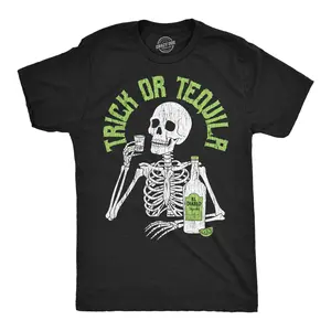 Mens Funny T Shirts Trick Or Tequila Sarcastic Halloween Graphic Novelty Drinking Tee For Men Mens Funny T Shirts Cool Vintage Fashion T-Shirt Gift Classic Menswear Halloween Apparel for Men Funny Drinking Black -