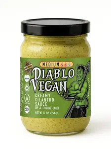 Diablo Vegan - 1 Jar - Creamy Cilantro Sauce, All Natural, Keto Friendly, Gluten Free, Vegan - 3 heat level options