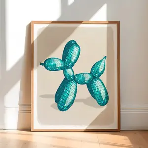 Blue Disco Ball Balloon Dog Wall Art Print, Pop Art Poster, Kidcore Room Decor, Disco Ball Decor, College Apartment Wall Art, Unframed