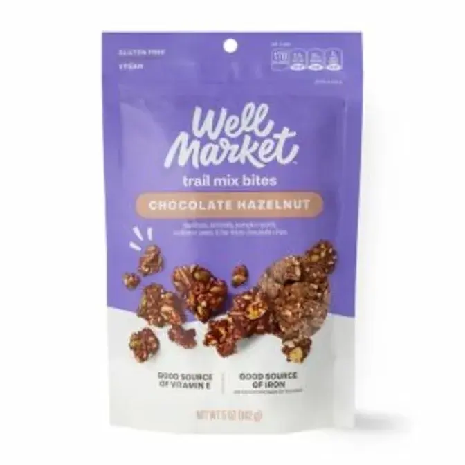 Well Market Chocolate Hazelnut Hazelnuts, Almonds, Pumpkin Seeds, Sunflower Seeds & Fair Trade Chocolate Chips Trail Mix Bites