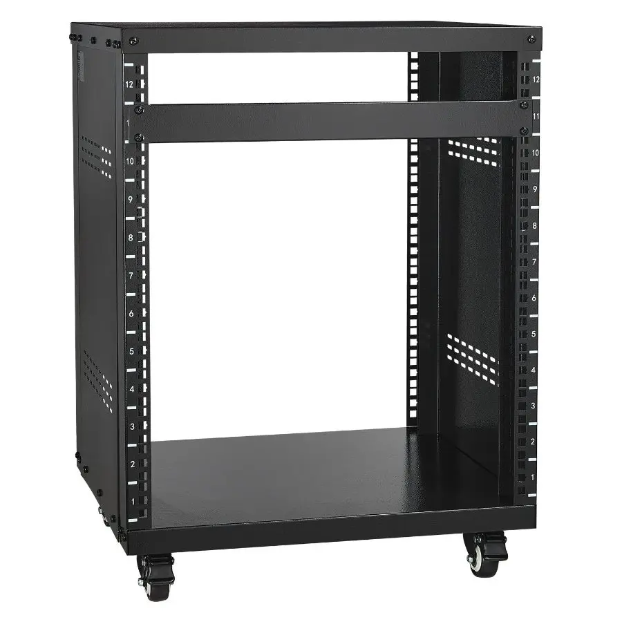 【DealsForYouDays】VEVOR 12U AV Rack Stand, 300 lbs Capacity, Network Stereo Recording Studio Rack with Lockable Caster Wheels Round Square Holes, Special Vents for 19 Audio Video Musical IT Equipment Mounting