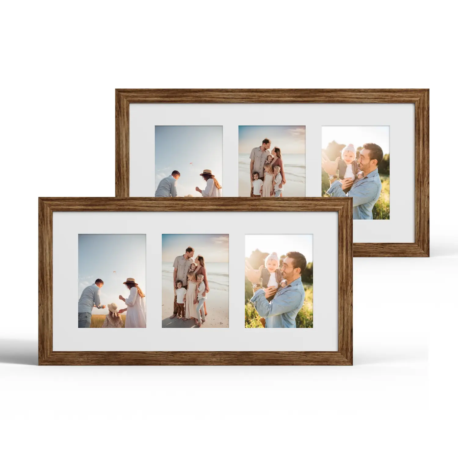 10x20 Picture Frame Set of 2, Distressed White Wood Frame with Real Glass Collage Frame, Display Pictures Three 5x7 With Mat or 10 x 20 Without Mat - Horizontal or Vertical Wall Mounting