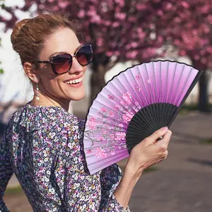 3 Pack Handheld Floral Folding Fans Hand Held Silk Bamboo Fans with Tassel Women Hollowed Hand Foldable Fan with Fabric Sleeve for Dancing Wedding Decoration Gifts