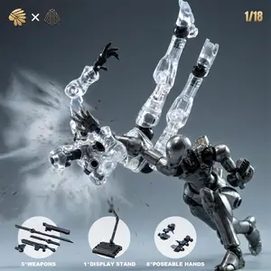 1/18 Scale Super Poseable Robot Body Model Set, 3.75 Inch Sci-Fi Robot Assembly Kit with 2 Weapons & Display Stand, Cyberpunk Desktop Decoration Gift, Articulating Figures, Action Figures