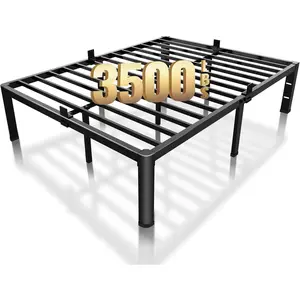 18 Inch Full Size Bed Frame with Rounded Corner and Headboard Hole Mattress Retainers 3500LBS Metal Heavy Duty Steel Slats No Box Spring Needed Platform Noise-Free Easy Assembly