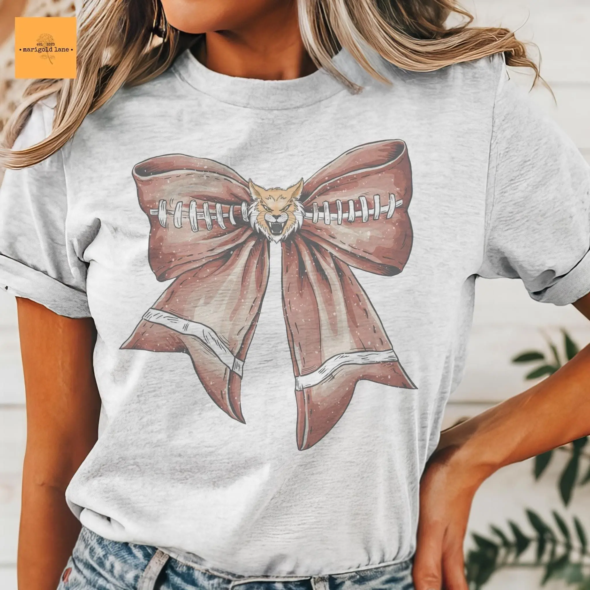 Wildcats Football Bow T-Shirt: Game Day Mascot Unisex Tee