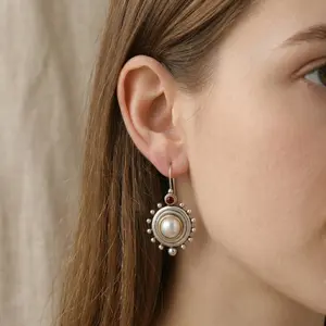 Earring Women - Vintage Boho Pearl Dangle Earrings, Antique Silver Sunburst Statement Jewelry, Ethnic Palazzo Style Earrings for Women, Perfect Birthday Gift for Her