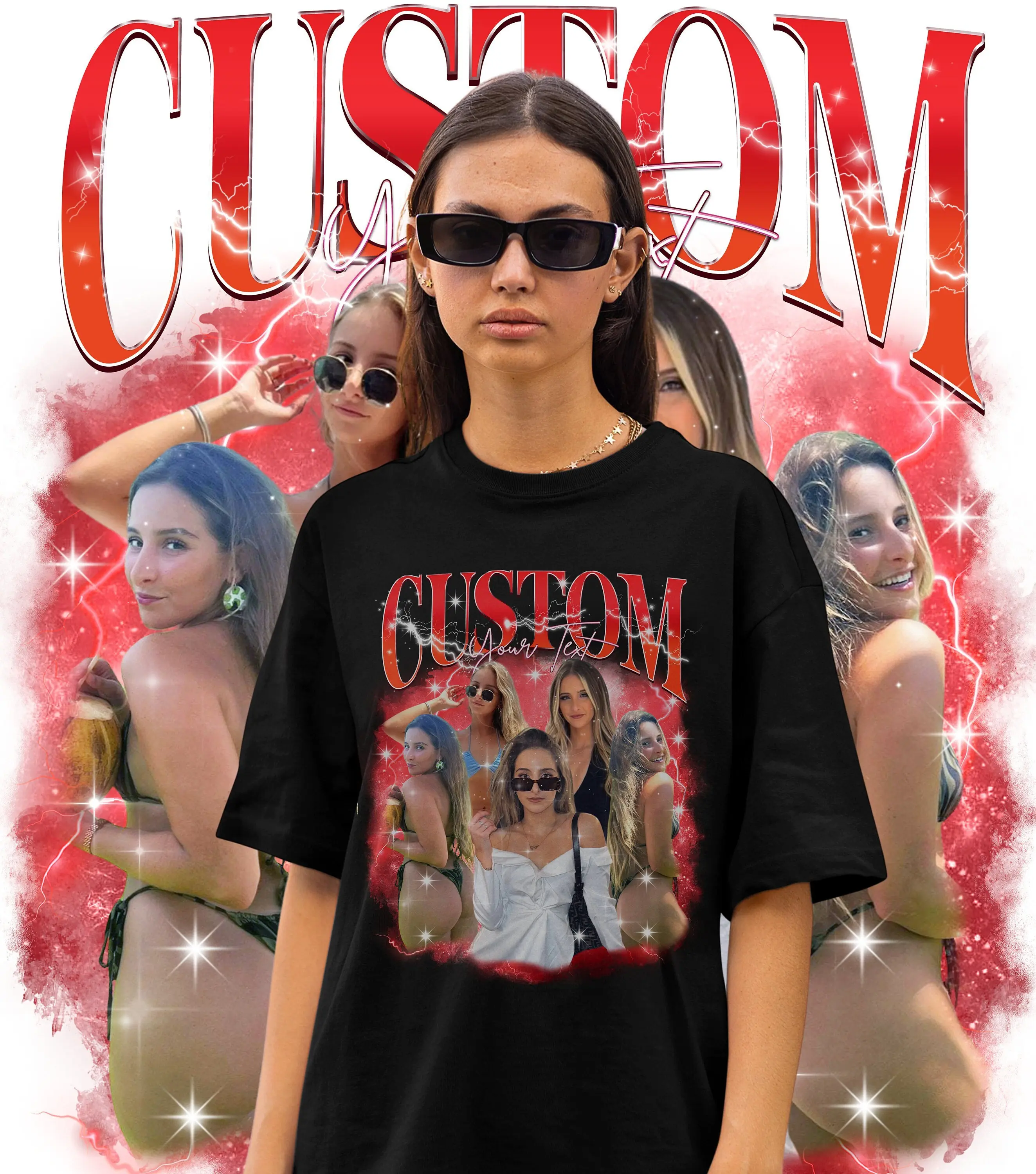 Custom Bootleg Rap Birthday Photo Collage Shirt, Retro Graphic 90s Shirt, Custom Bootleg Rap Tee, Pets Lover Top Clear Customized Day Style