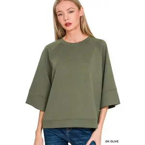 Zenana Scuba 3/4 Sleeve Pullover