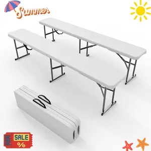 Garvee 6 FT HDPE Folding Bench, Portable Camping Dining Seat with Metal Frame, Multipurpose for Garden, Soccer, Party, Patio, Indoor/Outdoor Entertaining, 2 Pack