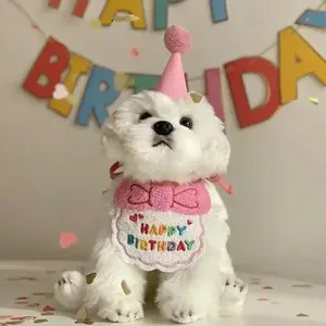 Cat Birthday Scarf Hat Set Dog Birthday Party Supplies Pet Scarf Cute Puppy Birthday Hat Scarf Decor for Small Medium Pets