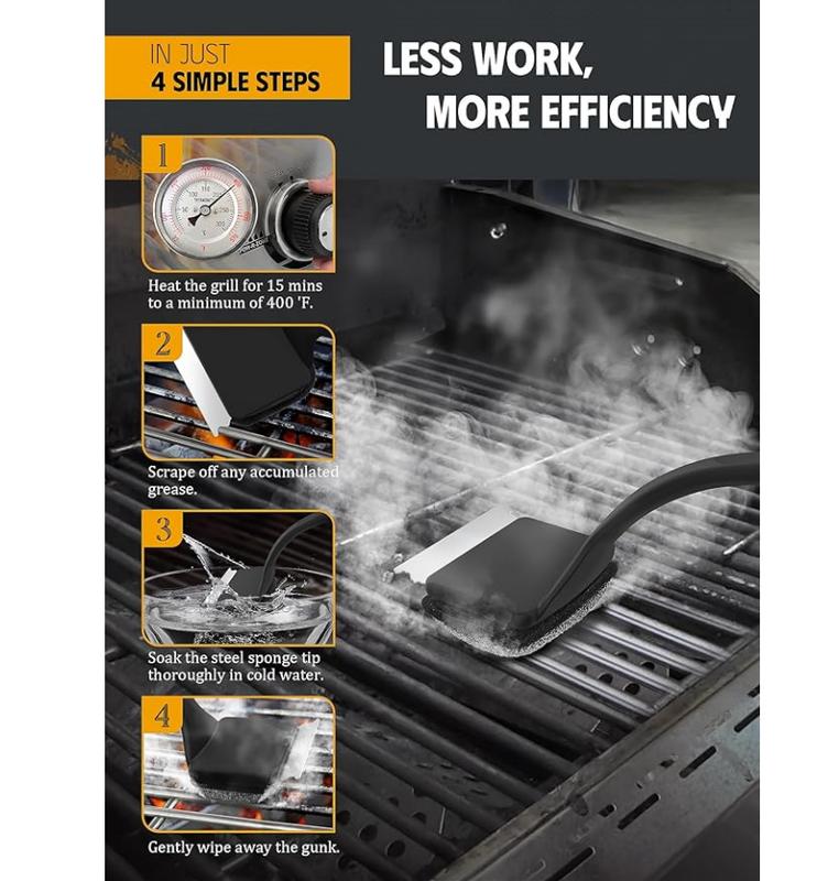 Grill Brush Bristle Free, Grill cleaner Brush With 5 BBQ Replacement Head For Cast Lron, Stainless Steel Grates, Safe Grill Scraper Qutdoor BBQ Grill, Perfect Gift for Family, Household，St. Patrick's gift