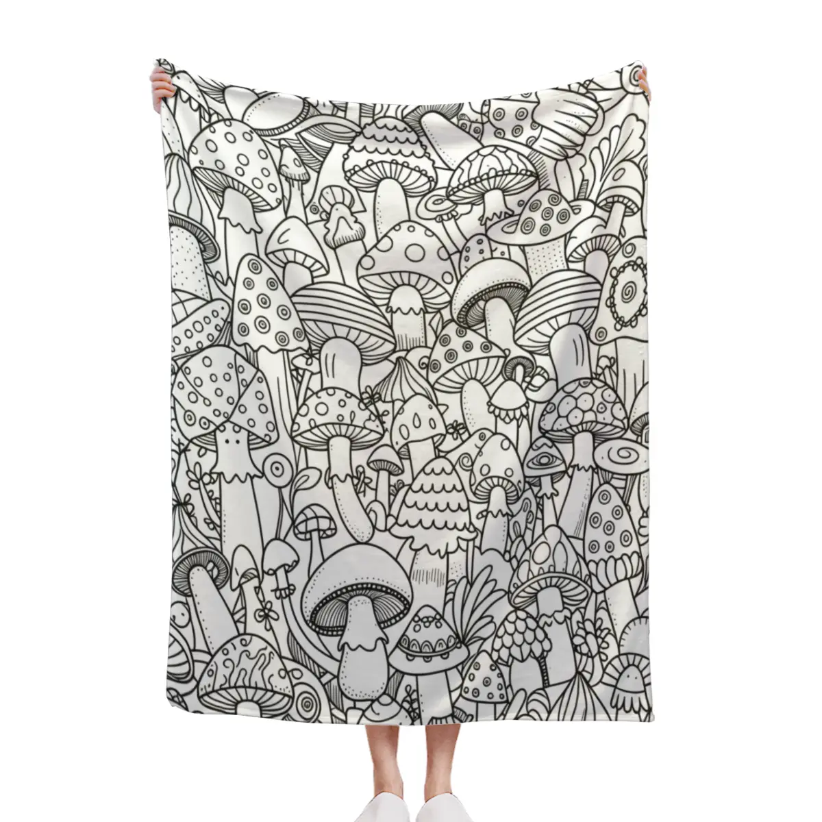 Mushroom Graffiti Coloring Blanket, 2D Flat Soft Plush Throw, All-Season Cozy Fluffy Blanket with Coloring Fun for Adults & Kids