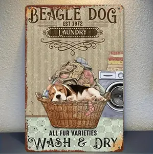 Vintage 1972 Laundry Beagle Tin Metal Sign For Home And Cafe Decor