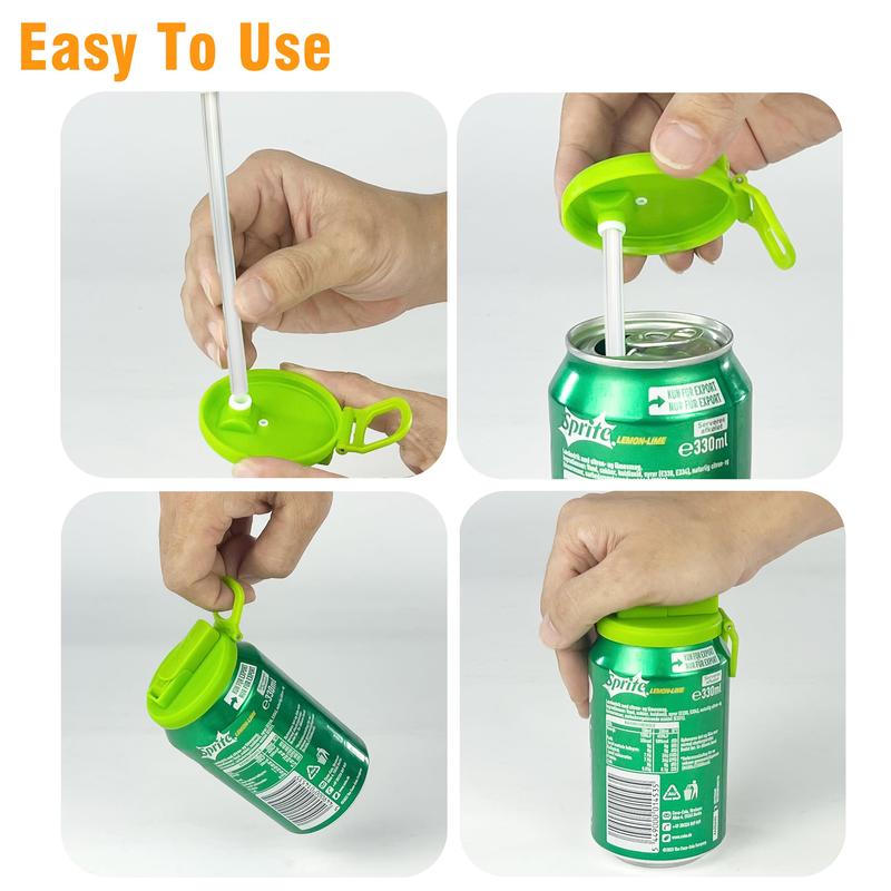 DIPESI 4-Pack BPA-Free Soda Can Lids with Straw - Reusable Lids for Seltzer, Juice & Beverage, Silicone Straws Included Drink Covers Children's Day