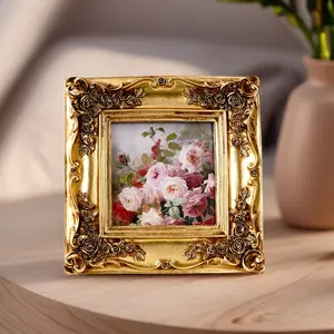 Elegant Rose Pattern Frame, Sturdy Frame Design, 6.2 Inch Resin Photo Display, European Classical Style, Home Decor Photography Prop