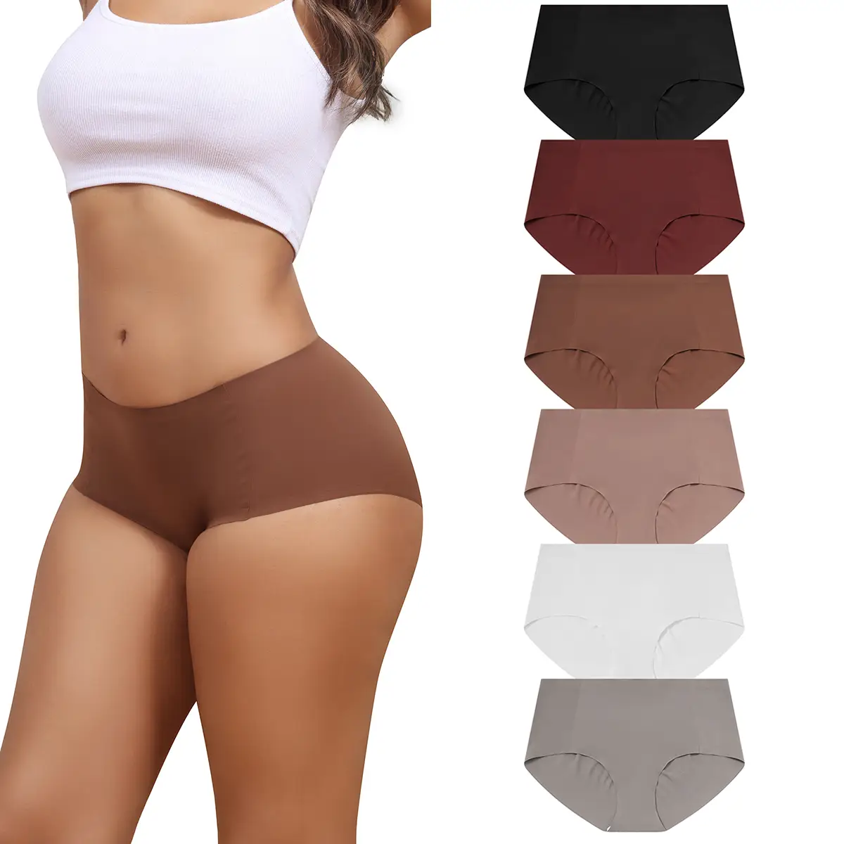 LEVAO Women Seamless Mid Waisted Underwear No Show Full Coverage Briefs Breathable Stretchy Invisible Panties 6Pack