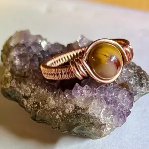 Mookaite Jasper and Copper Wire Wrapped Ring - Unique and Beautiful Jewelry from Western Australia