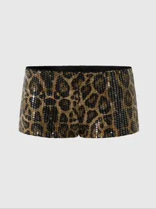 Women's Leopard Sequin Shorts, Fashionable Slim Fit Casual Homewear, Sexy Short Pants for All Seasons, Versatile Loose-Fitting Design