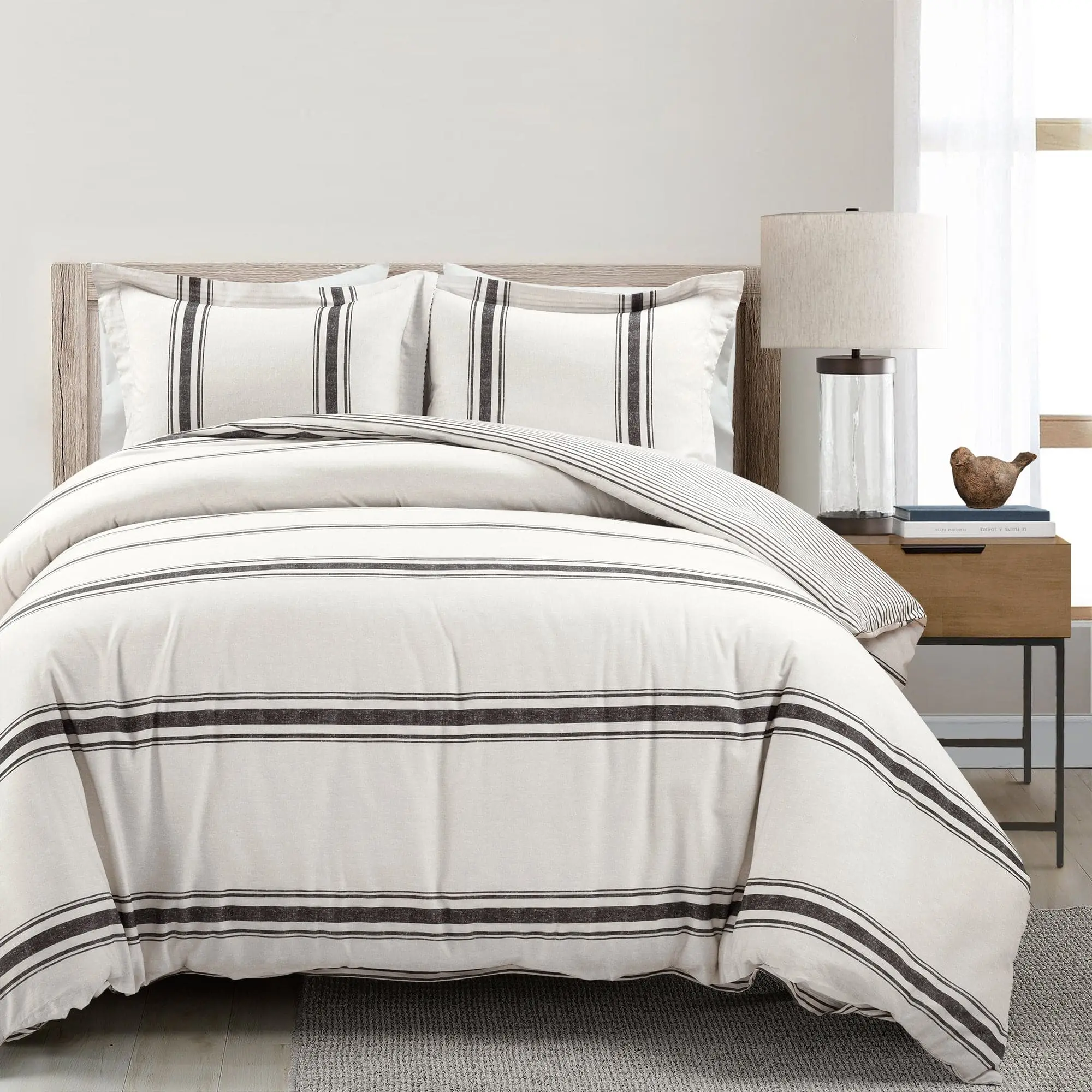 Lush Decor Farmhouse 2-Layer 100% Cotton Striped Decorative Duvet Cover Set - Home Decor Farmhouse Bedding Essential Lush Decor Farmhouse 2-Layer 100% Cotton Striped Decorative Duvet Cover Set - Home Decor Farmhouse Bedding Essential