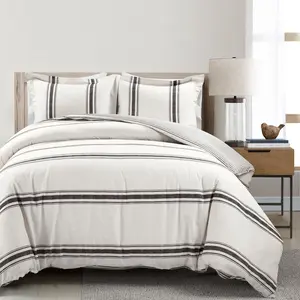 Lush Decor Farmhouse Stripe 100% Cotton Duvet Cover Set