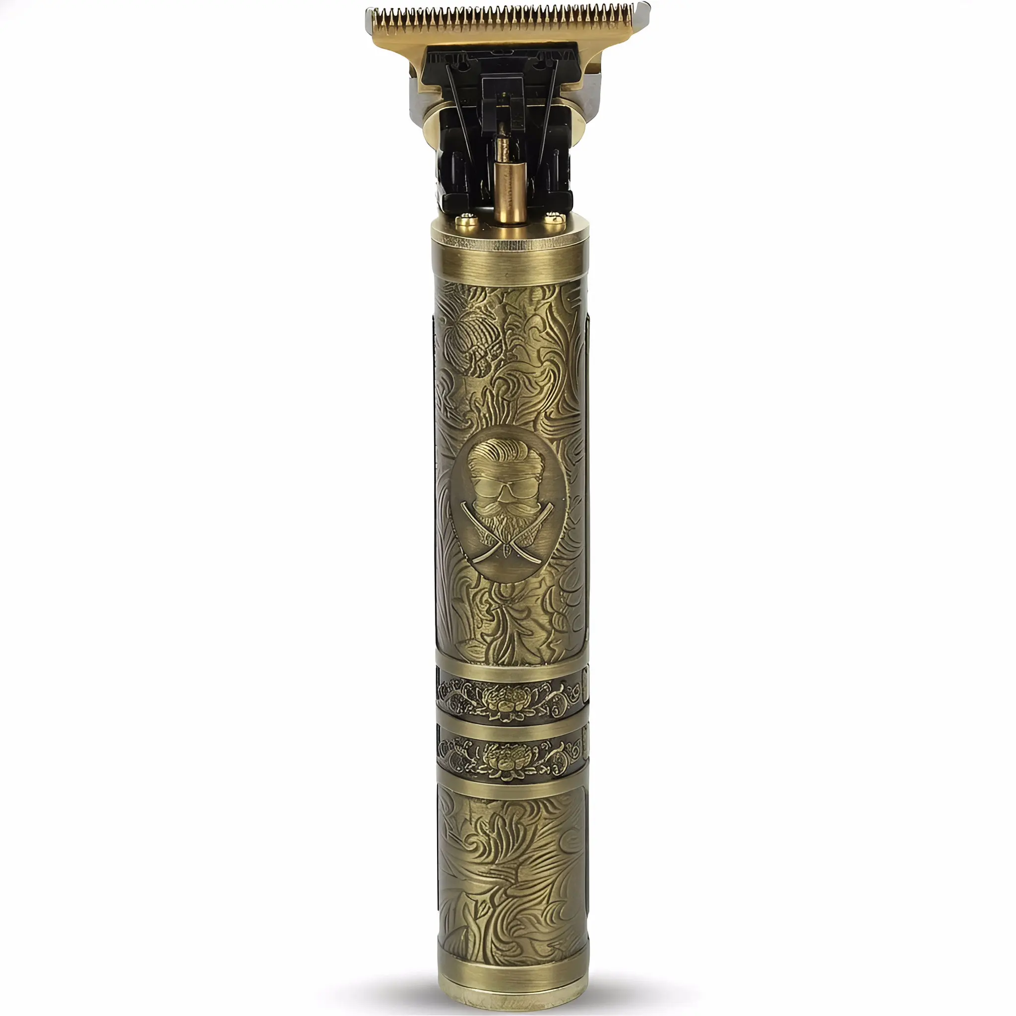 Vintage Engraved Gold Hair Trimmer - Cordless T-Blade Clipper for Men's Grooming