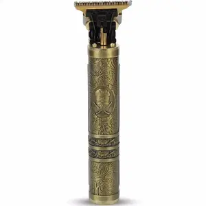 Vintage Engraved Gold Hair Trimmer - Cordless T-Blade Clipper for Men's Grooming