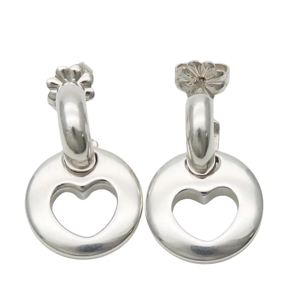 Pre-owned Tiffany & Co. Sterling Silver 925 (Ag925) Small Leather Goods Tiffany＆Co. Pierced Heart Silver Earrings