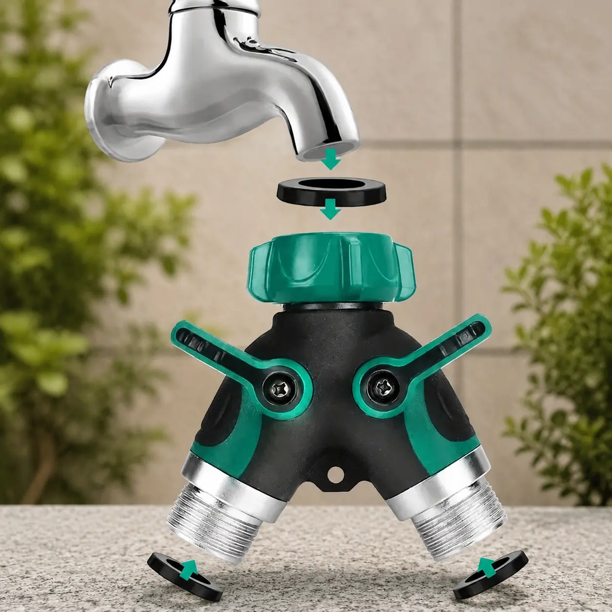 Dual Port Adjustable Garden Hose Splitter with Water Flow Control, Leak-Resistant & Durable Water Hose Quick Connect Connector, Garden Hose Quick Connect Fittings for Lawn Irrigation, Car Washing, Hose Connectors Quick Connect