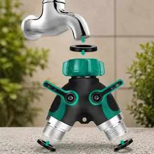 Dual Port Adjustable Garden Hose Splitter with Water Flow Control, Leak-Resistant & Durable Connector for Lawn Irrigation, Car Washing, Plant Care – Essential Outdoor Gardening Tool, Efficient Watering Accessory